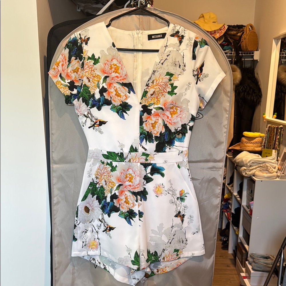 Missguided Floral Jumpsuit - White and Multicolor